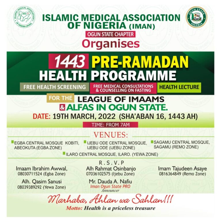 IMAN Ogun State – 1443 PRE-RAMADAN HEALTH PROGRAMME